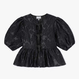 GANNI A1040079 Satin Cloque Peplum Blouse - sort