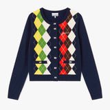 GANNI A1070055 Cashmere Wool Mix Argyle Cardigan - Sky Captain