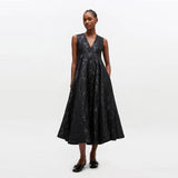 GANNI A1030151 Satin Cloque V-neck Long kjole - sort