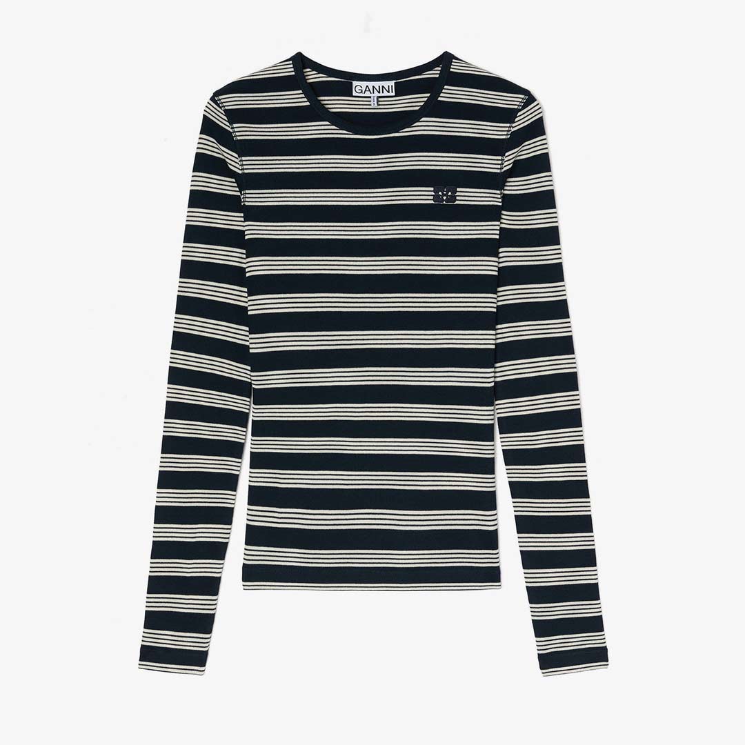 GANNI A1050066 Cotton Stripe longsleeve bluse - Captain blå – HAUSFRAU