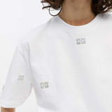 hvid t-shirt med butterfly logo i rhinsten fra Ganni