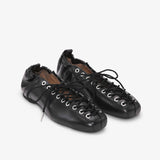 GANNI S2914 Eyelets Lace Up Crinkle Ballerina sko - sorte