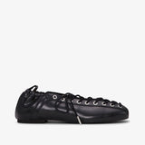 GANNI S2914 Eyelets Lace Up Crinkle Ballerina sko - sorte