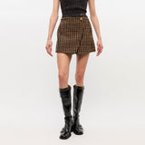 GANNI W0655 Check wool mix skirt - chicory coffee