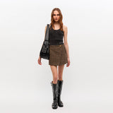 GANNI W0655 Check wool mix skirt - chicory coffee