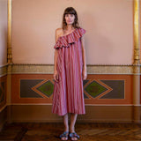 APOF Ilise One Shoulder kjole - Berry stripe