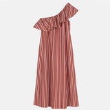 APOF Ilise One Shoulder kjole - Berry stripe