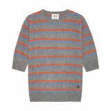 BETA STUDIOS Mini Stripes Lady Sleeve cashmere strik - Grey Melange/Turtle Dove Blue/Fresh Zest Orange
