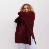 BETA STUDIOS Berta Oversize O-Neck Cashmere Strik Bluse - Egg Plant