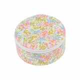 rundt blomstret lyserødt smykkeskrin