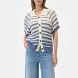 CLOSED Short Sleeve Polo Cardigan - Stone Blue