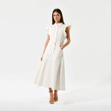 hvid denim kjole med flæseærme fra Dea Kudibal