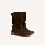DICO Julia calf suede støvler - Dark Brown