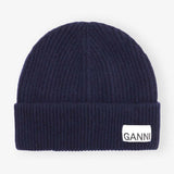 GANNI A6305 Light Structured Rib Beanie hue - peacoat