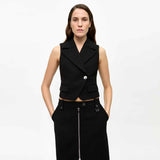 GANNI W0243 Bonded Crepe Vest - sort