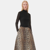 GANNI F9365 Printed Cotton Elasticated Maxi nederdel - leopard