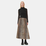 GANNI F9365 Printed Cotton Elasticated Maxi nederdel - leopard