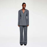 GANNI A1020052 Wool Melange Suiting Long Button Blazer - phantom