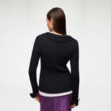 GANNI A1040528 Ribbed Merino Frill Top - Phantom