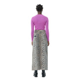 GANNI J1445 Print Denim Maxi Split nederdel - leopard