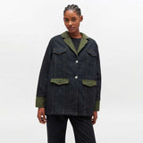 GANNI J1884 Melange Twill Denim Oversized Blazer - Phantom