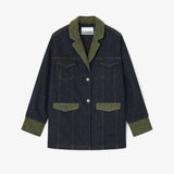 GANNI J1884 Melange Twill Denim Oversized Blazer - Phantom