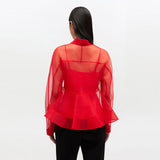 GANNI A1040098 Textured Organza Peplum Shirt - Mars red