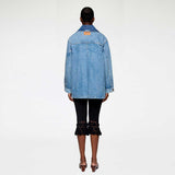 GANNI A1010179 Patchwork Denim Midi Jacket - mid blue vintage
