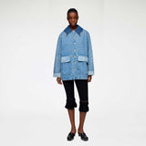 GANNI A1010179 Patchwork Denim Midi Jacket - mid blue vintage