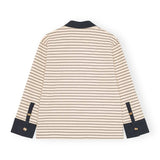 Råhvid stribet polo bluse med logo knaper fra Ganni