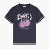 GANNI A1050219 Basic Cotton Jersey Raspberry Print t-shirt - phantom
