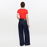 GANNI A1040216 Soft cotton rib t-shirt - high risk red