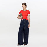 GANNI A1040216 Soft cotton rib t-shirt - high risk red