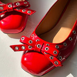 GANNI S2757 Eyelets Bow Naplack ballerina sko - rød