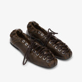 GANNI S3093 Eyelets Lace Up Ballerina Crinkle Oleatex - Dark Olive