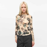 GANNI T4136 Printed Marl Mesh bluse - afterglow