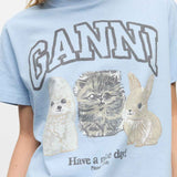 Lyseblå t-shirt med kæledyr fra Ganni