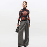 GANNI T4355 Printed Shiny Jersey Turtleneck - sort