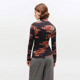 GANNI T4355 Printed Shiny Jersey Turtleneck - sort