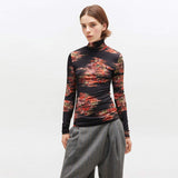 GANNI T4355 Printed Shiny Jersey Turtleneck - sort