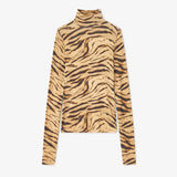 GANNI T4382 Printed Shiny Jersey Turtleneck - Khaki