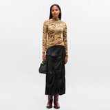 GANNI T4382 Printed Shiny Jersey Turtleneck - Khaki