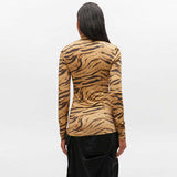 GANNI T4382 Printed Shiny Jersey Turtleneck - Khaki