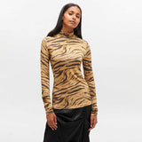 GANNI T4382 Printed Shiny Jersey Turtleneck - Khaki