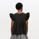 GANNI W0587 Garment dyed cotton frill sleeve top - sort