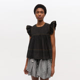 GANNI W0587 Garment dyed cotton frill sleeve top - sort