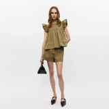 GANNI W0671 Washed stretch cotton elasticated shorts - boa