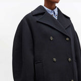 GANNI W0802 Peacoat Wool Long Coat - Sky Captain