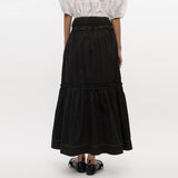 GANNI W0877 Garment dyed cotton smock maxi nederdel - sort