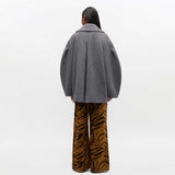 GANNI W0930 Peacoat Wool Midi Coat - Pewter